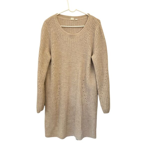 Gap Acrylic, Wool, Alpaca Blend Beige Long Sleeve Knot Sweater Dress Size XL - Picture 1 of 8